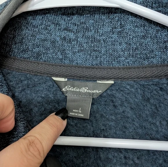 NWT Eddie Bauer, Radiator Fleece Pullover, Quarter Snap, Heather Blue - Picture 2 of 5